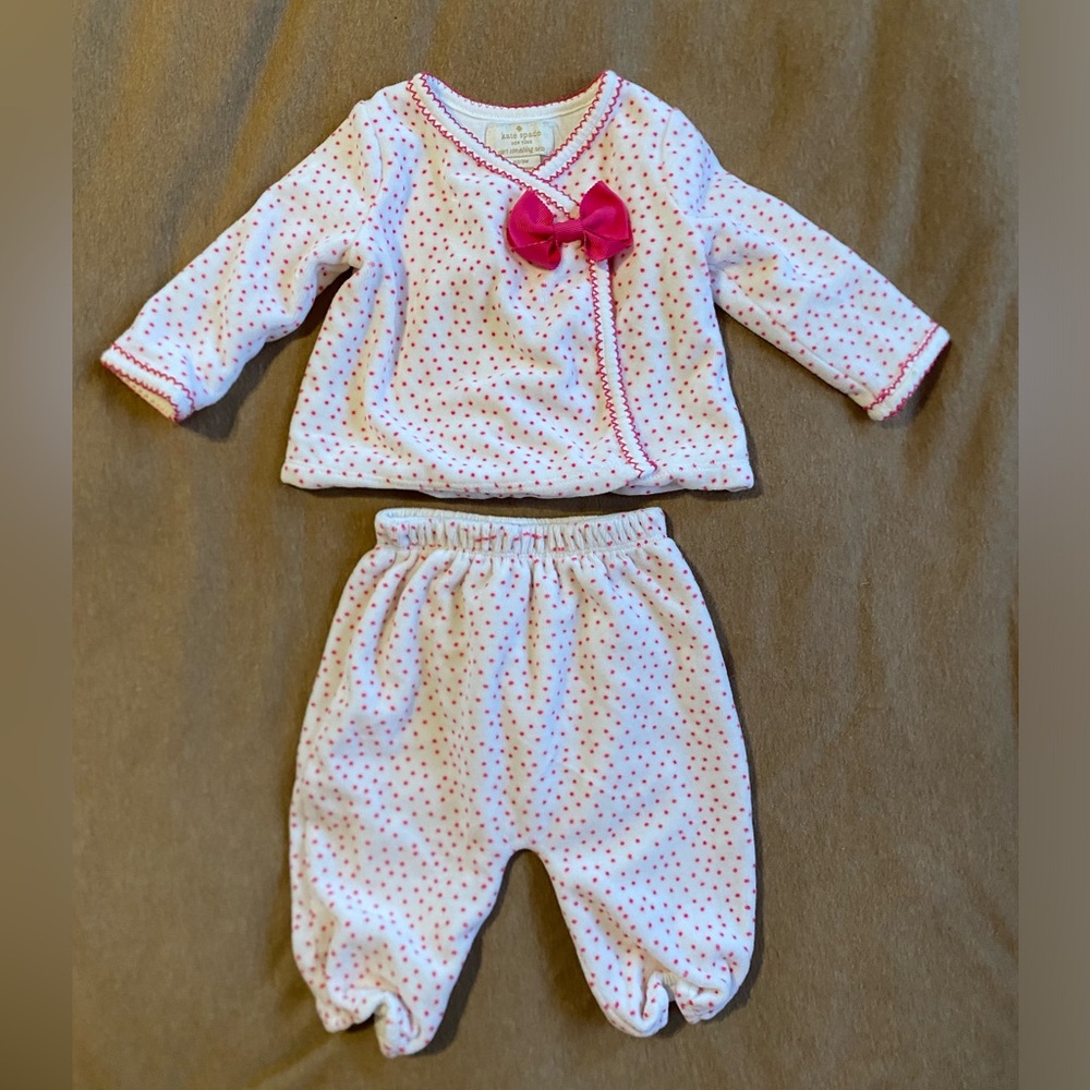 Kate Spade White and Pink Polka Dot Baby Top